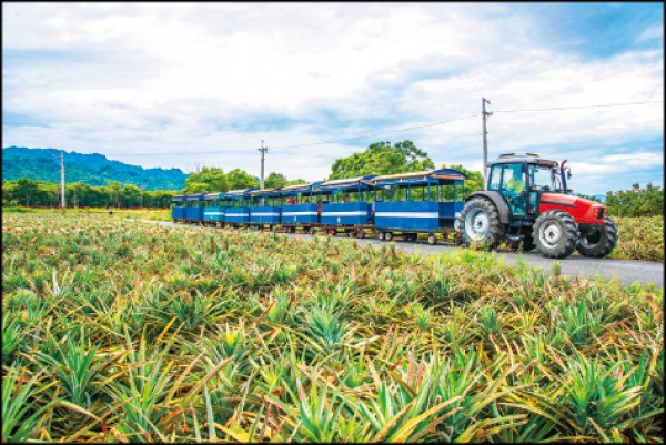 社區以農耕用曳引機改造成遊園車，穿梭於田間小徑中，成為當地特殊風光。（蔡孝如／攝影）