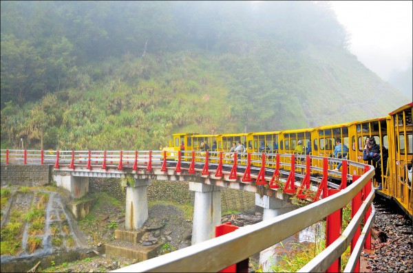 搭上全台海拔最高的山林小火車，可欣賞高海拔山林景觀。（記者沈昱嘉／攝影）