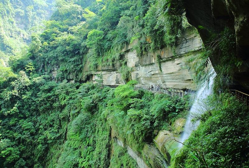 步入竹坑溪步道感受綠意環繞彷彿置身仙境，還能一口氣觀賞4座瀑布景觀，並近距離欣賞大自然鬼斧神工之作！（記者李惠洲／攝影）