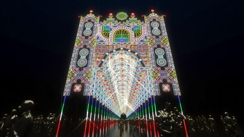 「Façade」是設置在仁愛路四段逸仙路口的大型建築物，呈現華麗、壯觀、雄偉氣氛。（台北市商業處提供）