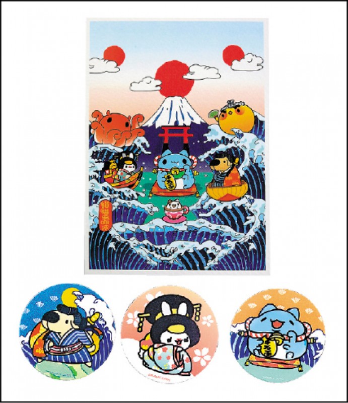 浮世繪明信片／60元（圖上）、浮世繪杯墊／190元（個），咖波屋限定販賣的浮世繪明信片、浮世繪杯墊，呼應咖波屋的日式風格。（記者李惠洲／攝影）