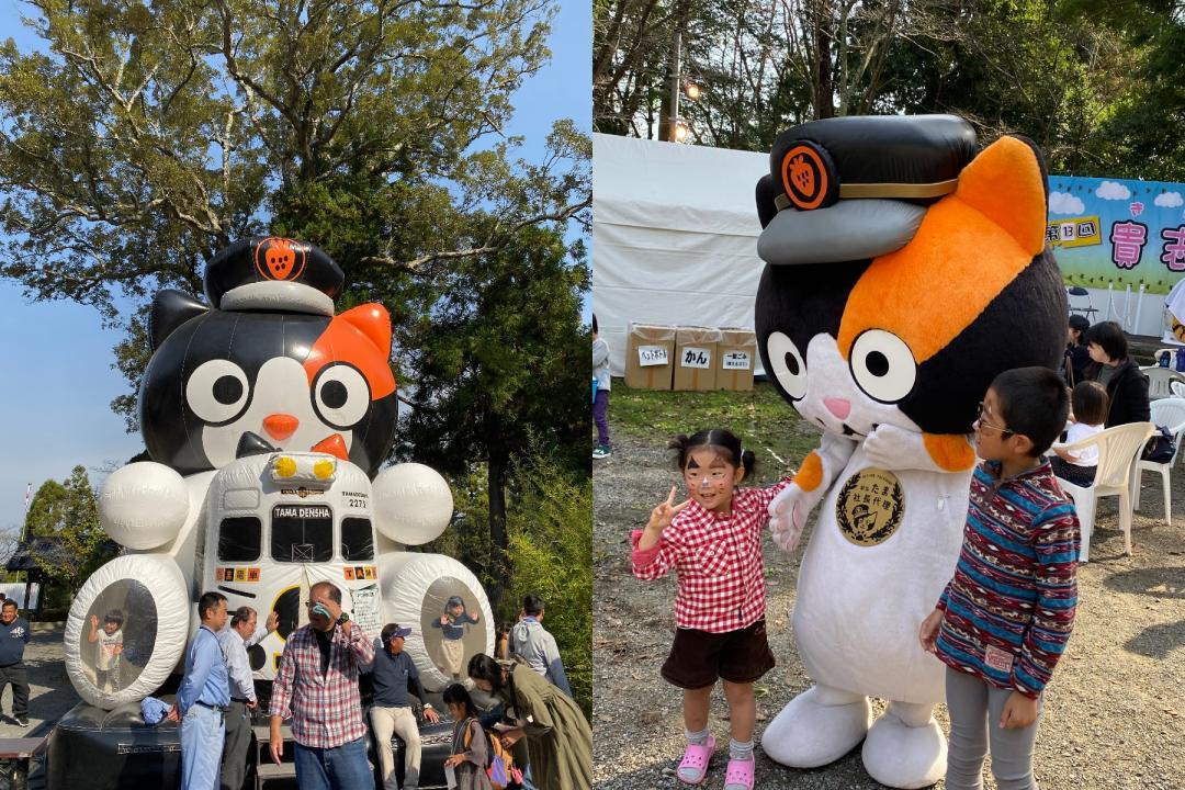 適逢「貴志川線祭典」，現場設有小玉站長的大型充氣遊具，不時還能巧遇人形吉祥物的代理站長。（記者賴玟秀攝）