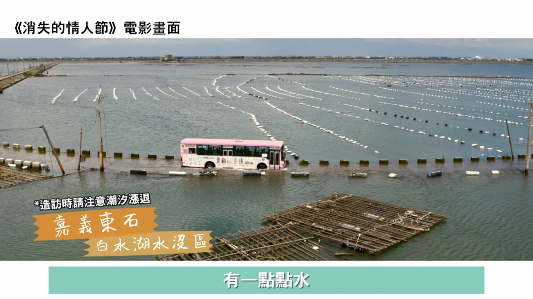 男主角阿泰在電影中飾演公車司機，開公車行駛在嘉義版摩西分海的畫面，令人印象深刻。（圖／截自Youtube）