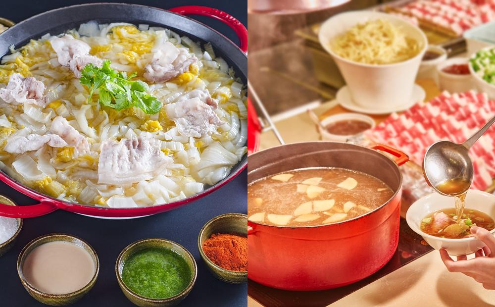 酸菜白肉鍋、蔬菜養生牛肉湯，讓你吃好料暖暖胃。（圖／台北凱撒大飯店提供）