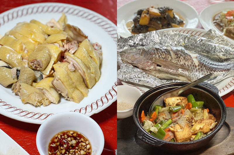 白斬雞、鹽烤吳郭魚皆是自家飼養的食材製作。（圖／記者郭宣暄攝）