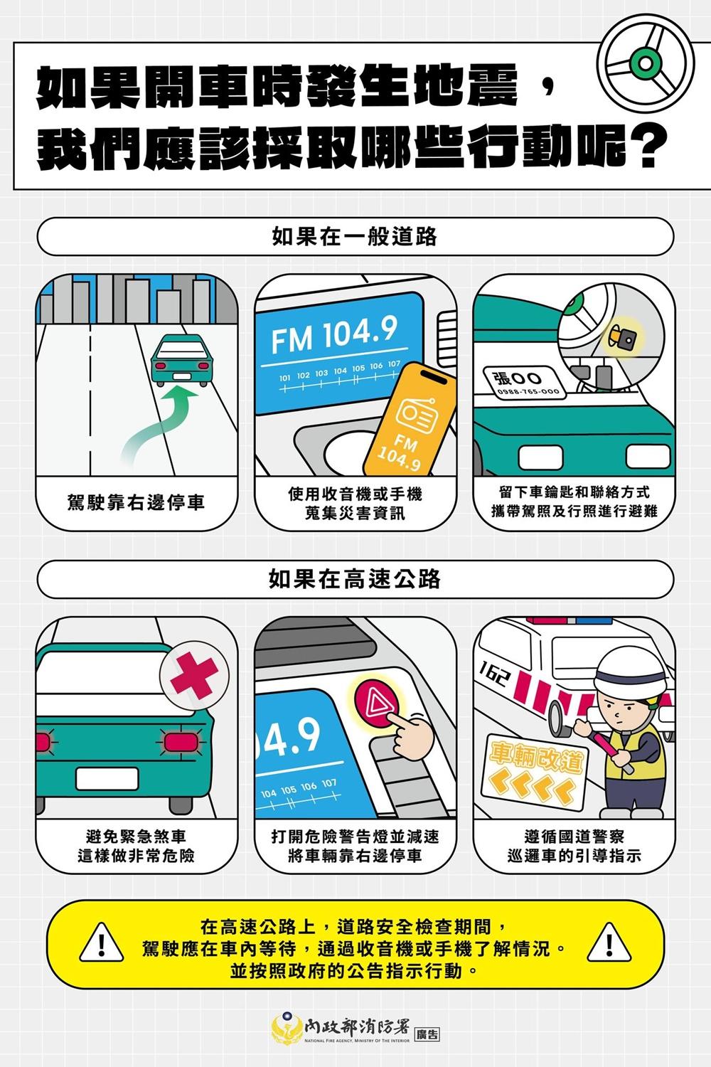 開車族防震措施。（圖／消防署提供）