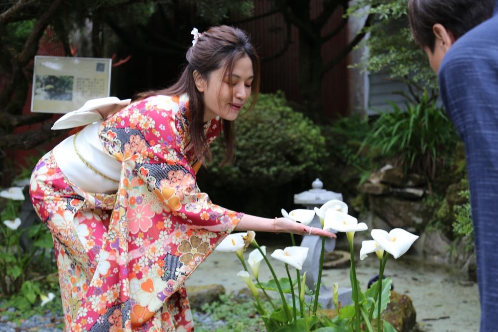 穿著日式和服拍照打卡，感受阿里山生氣蓬勃的粉紅浪漫。（圖／業者提供）