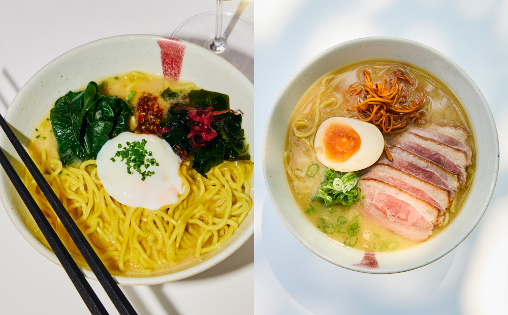 由左至右為「山海菜鴨湯辣椒麵」380元、「赤味噌鴨白湯拉麵」320元。（圖／業者提供）