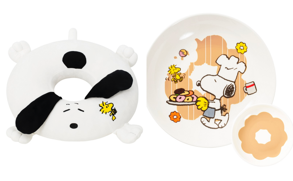 「SNOOPY甜甜圈玩偶抱枕」消費滿百、499元加購乙個，「SNOOPY陶瓷盤碟組」消費滿百、329元加購乙個。（圖／品牌提供）