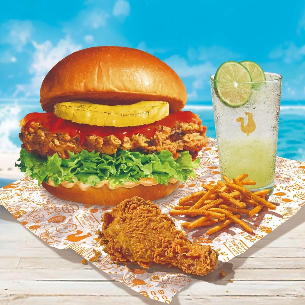 Popeye全新「CJS布里歐鳳梨辣腿堡」，搭「酷夏獨享餐」299元。（圖／品牌提供）