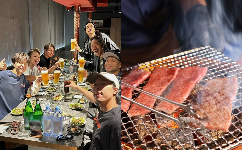 日本天團EXILE放浪兄弟慶功會現身台北青杉燒肉。（圖／翻攝自IG、記者郭宣暄攝）