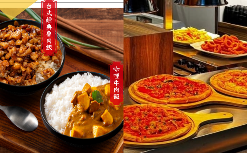 自助吧可大啖滷肉飯、咖哩飯等美味，還有多種口味的現烤披薩無限吃。（圖／翻攝自孫東寶牛排FB）