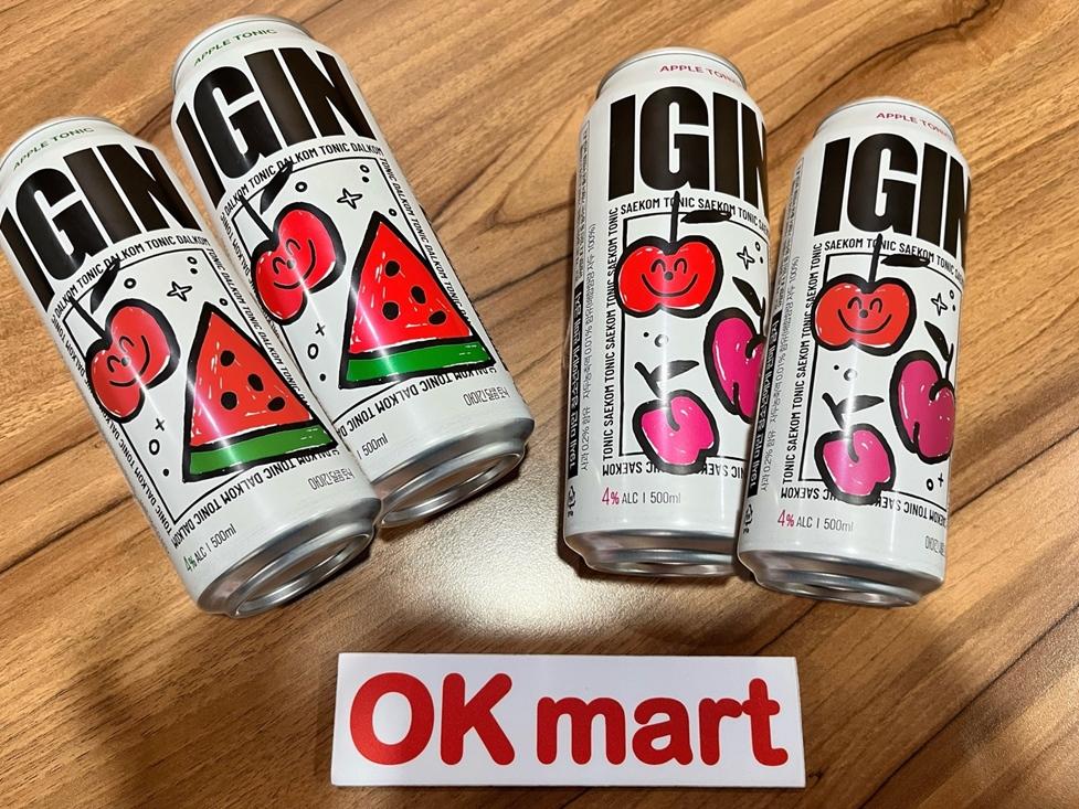 OKmart引進由防彈少年團BTS成員Jin參與企劃的「IGIN」蘋果琴酒調酒系列。（圖／超商提供）