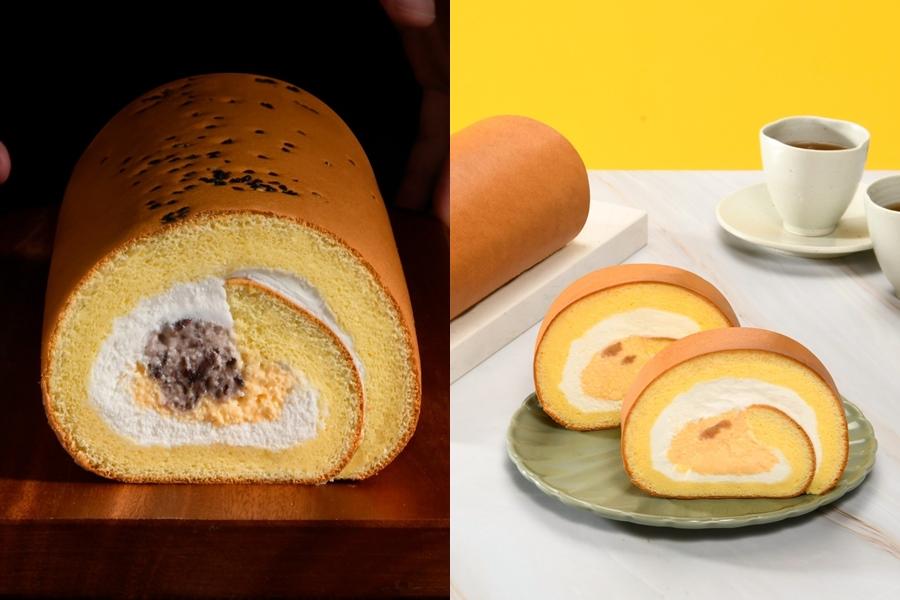 亞尼克蛋黃酥風味生乳捲525元，右為奶黃流心脆脆生乳捲，momo購物及電商通路限定，售價525元。（圖／品牌提供）