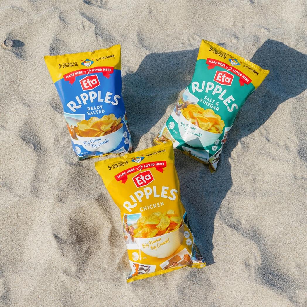紐西蘭百年品牌ETA Ripple波浪厚切洋芋片，今年首度登台，帶來3款經典人氣口味。（圖／品牌提供）