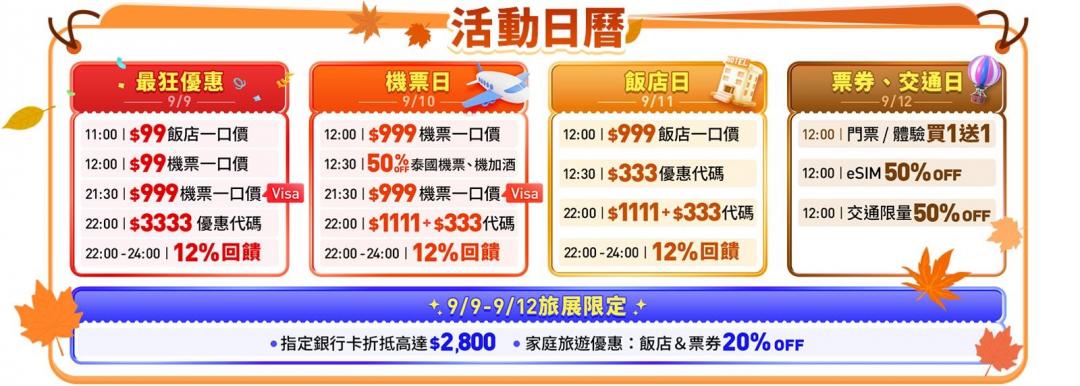Trip.com秋季旅展優惠內容。（圖／Trip.com提供）