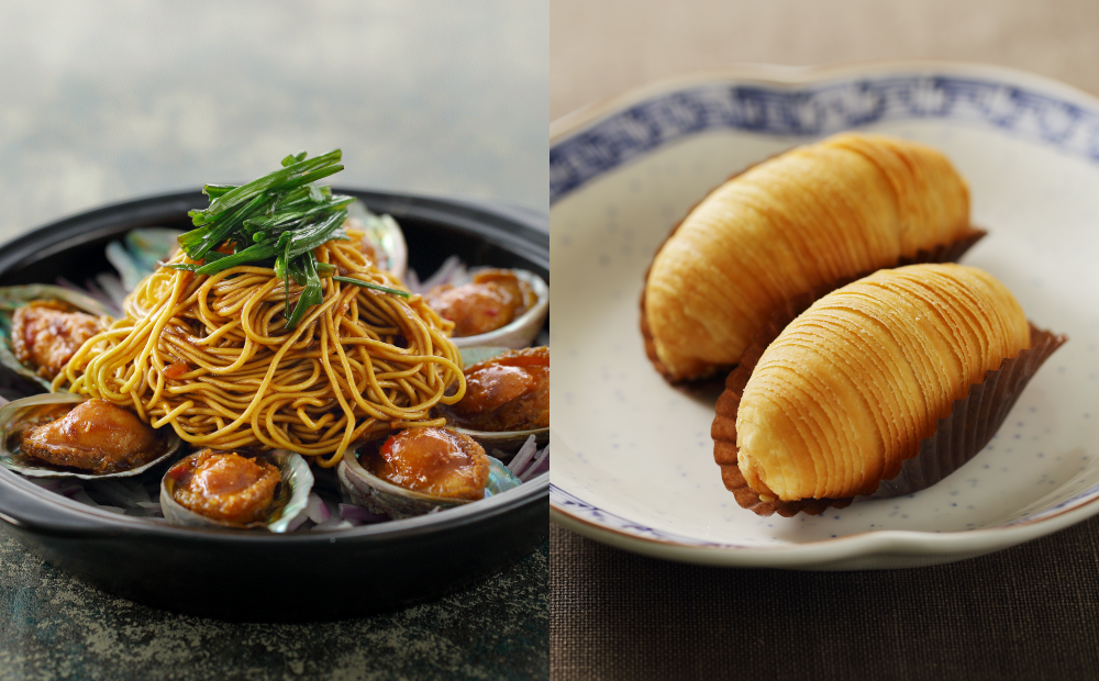 「蔥香鮑魚撈麵」售價2,280元、「蘿蔔絲酥餅」2件售價200元。（圖／品牌提供）