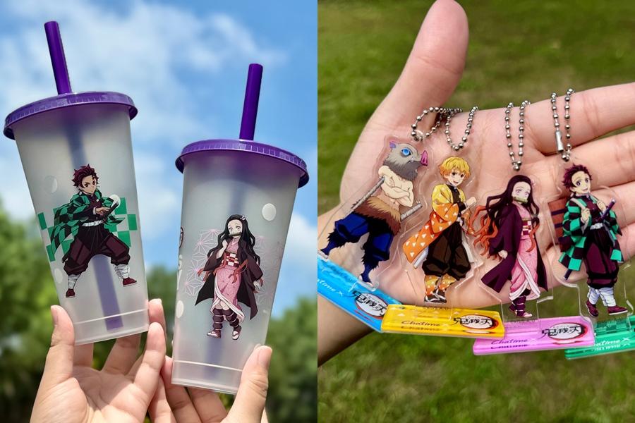 99元加價購包含「鬼滅之刃鑰匙圈一個+鬼滅之刃貼紙一張」，199元加價購則可獲得「鬼滅之刃感溫變色杯710ml一個+鬼滅之刃貼紙一張」。（圖／品牌提供）