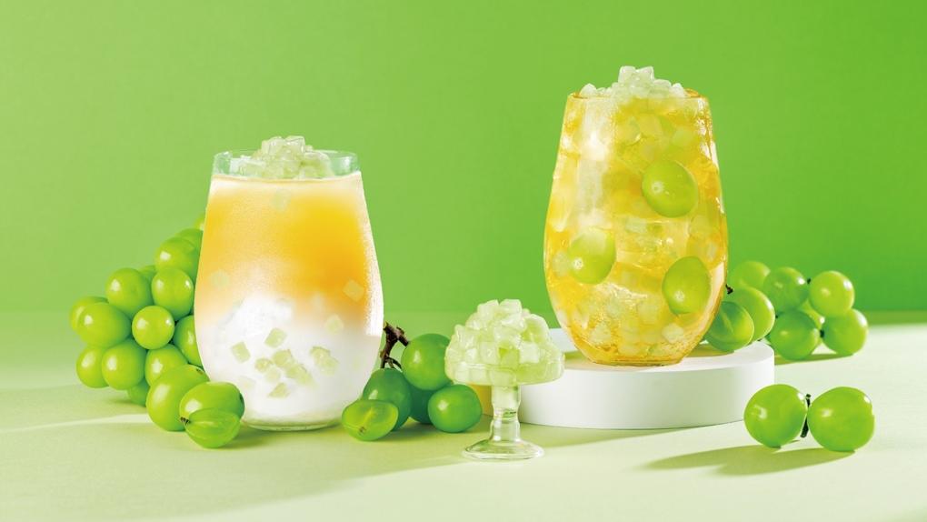 「麝香葡萄風味果香茶」街邊價65元/商場價70元；「麝香葡萄風味輕乳茶」街邊價70元/商場價75元。（圖／品牌提供）