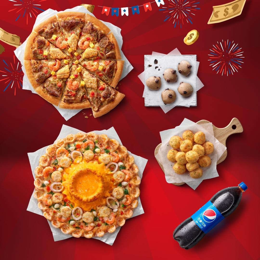 必勝客【雙十爽吃餐】含2個大比薩、2款副食、1.25L飲料只要1010元起。（圖／品牌提供）