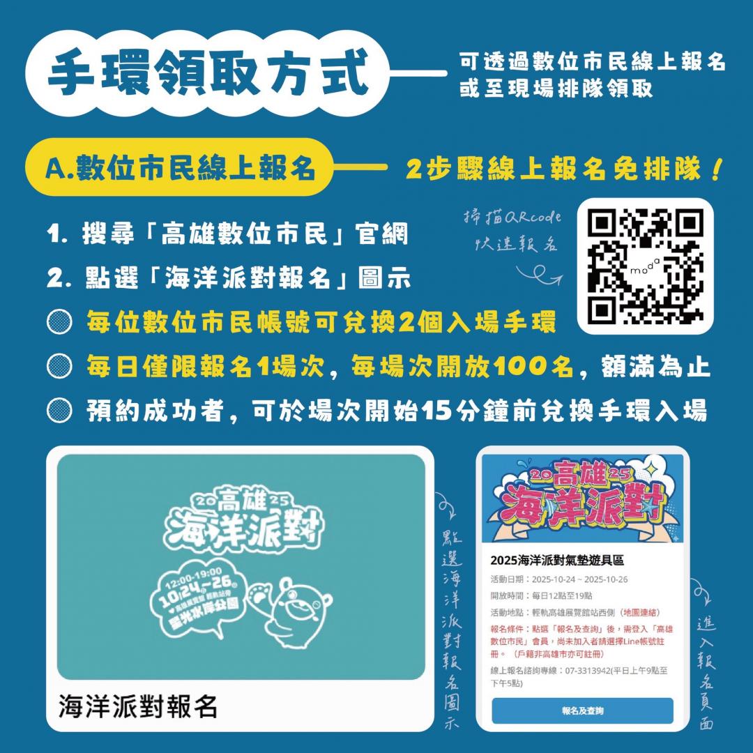 手環除了現場兌換，也能提前至官網線上報名領取。（圖／翻攝自高雄市政府海洋局FB）