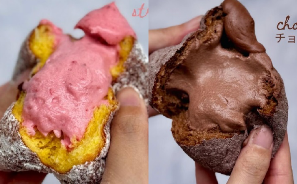 草莓爆餡生甜甜圈60元、巧克力爆餡生甜甜圈60元。（圖／品牌提供）