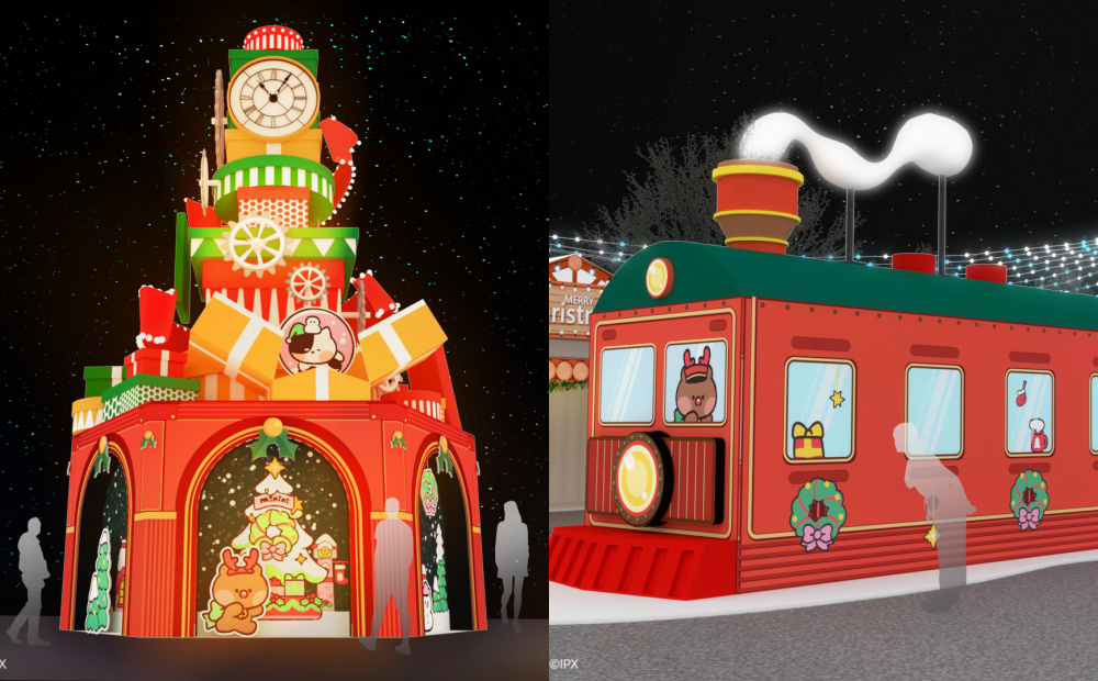 板橋車站站前廣場燈區打造歐洲夢幻童話村，結合魔幻時鐘塔、北極時光列車等夢幻設計。（圖／新北觀光局提供）