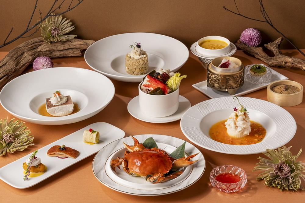 明娟樓金秋蟹宴套餐以七道佳饌，詮釋時令秋蟹的豐潤滋味，每位4,888元+10%。