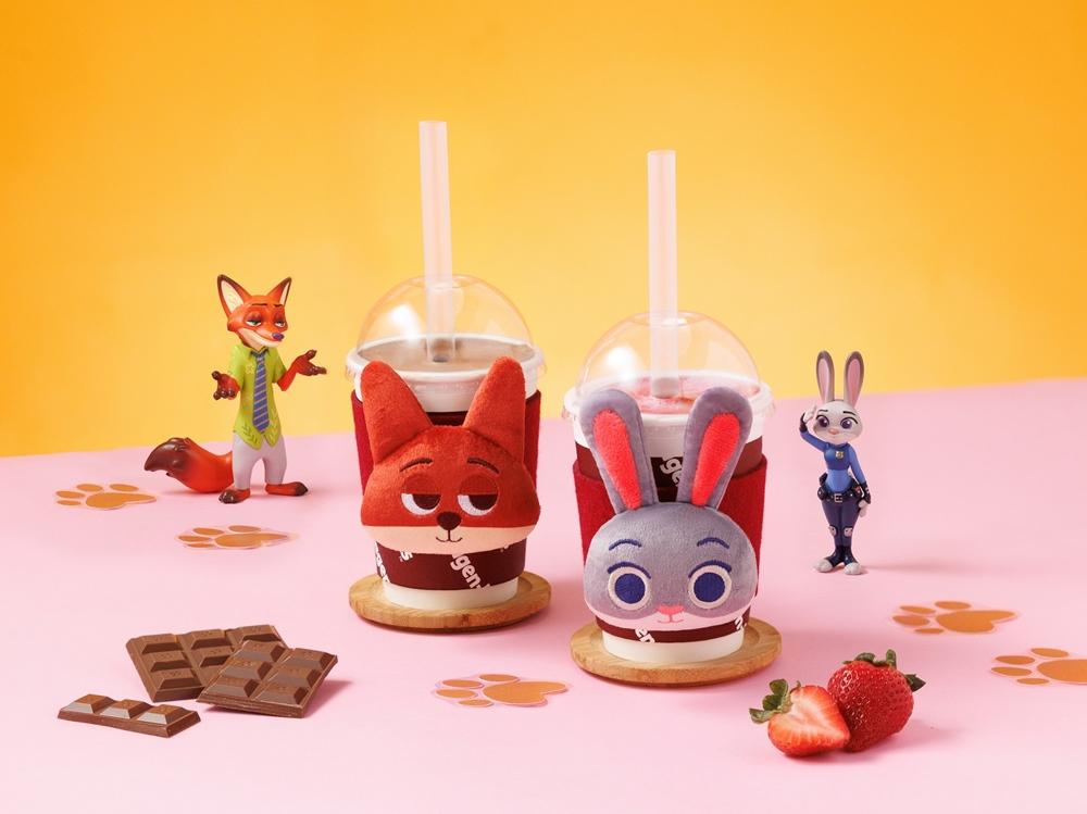 哈根達斯推「尼克．可可酥享奶昔」與「茱蒂．莓好探險奶昔」，凡購買即贈限量對應角色杯套。（圖／品牌提供）