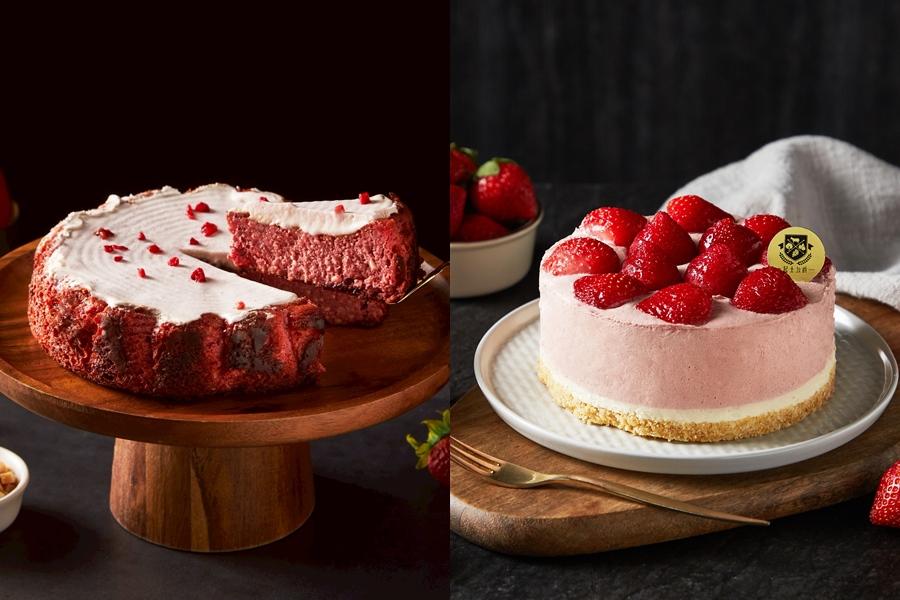 起士公爵冬季新品「初戀草莓熟成巴斯克」（左）以及人氣品項「草莓玻尿酸生乳酪蛋糕」開賣。（圖／品牌提供）