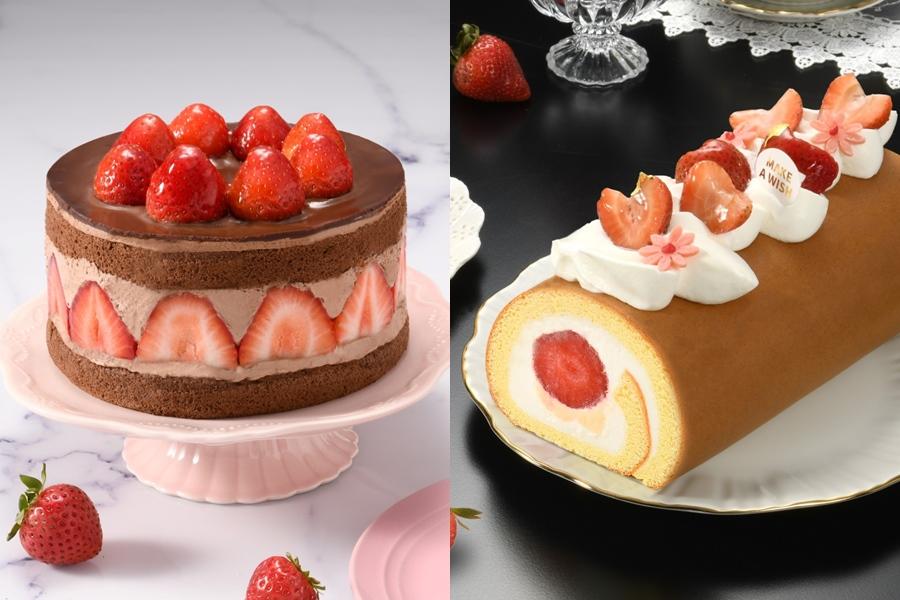 亞尼克浮誇系新品「草莓巧克力裸感蛋糕」1580元（左）以及「戀莓物語生乳捲」售價719元。（圖／品牌提供）