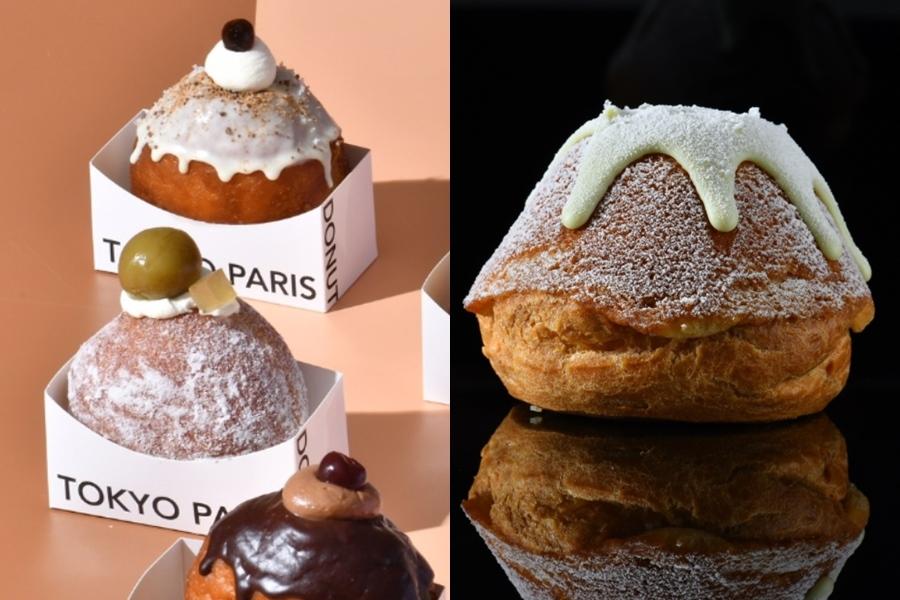 東京巴黎甜點快閃店帶來多款生甜甜圈新品，以及造型吸睛的「富士山生泡芙」。（品牌提供）