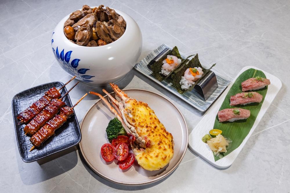 「INPARADISE 饗饗」除夕晚餐位上供應「松露奶油焗烤龍蝦」，小年夜至初五加碼供應「馬糞海膽甜蝦手捲」、「炙燒黑鮪握壽司」、「香烤鰻魚串」與「鮑魚佛跳牆」。（品牌提供）