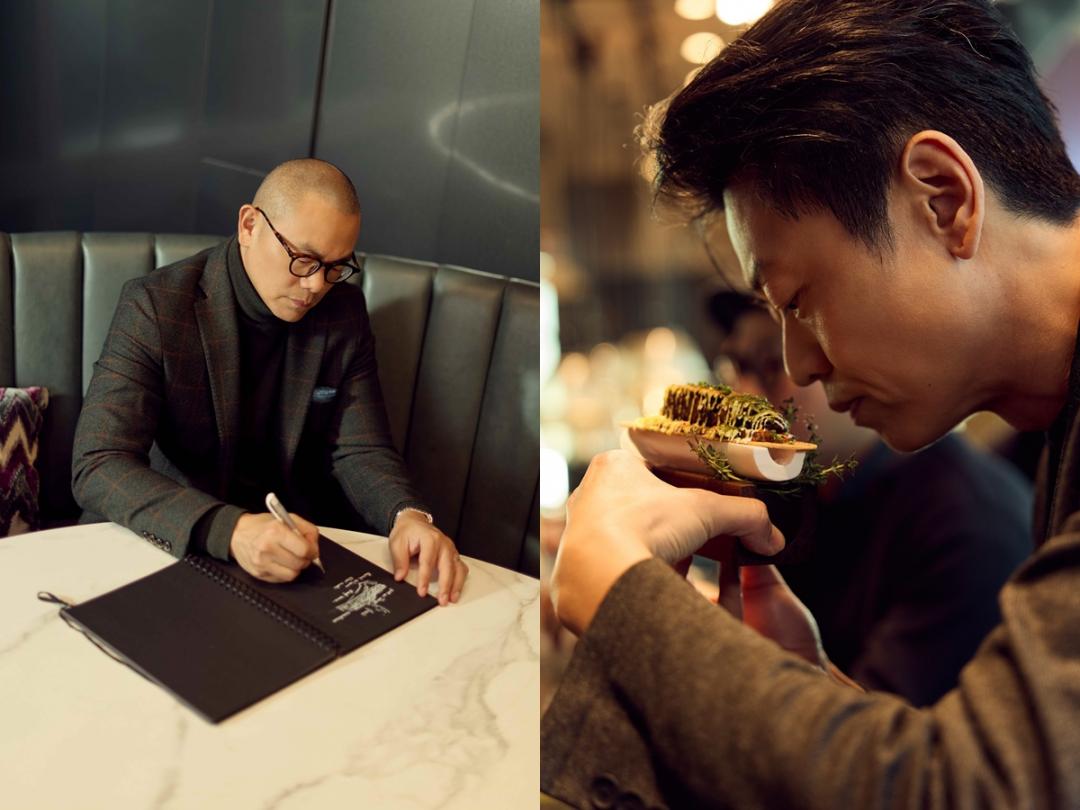 國際名廚江振誠(左)以策展思維推進「饗 A Joy 2.0」。饗賓董事長陳毅航亦親自參與試菜。（品牌提供）