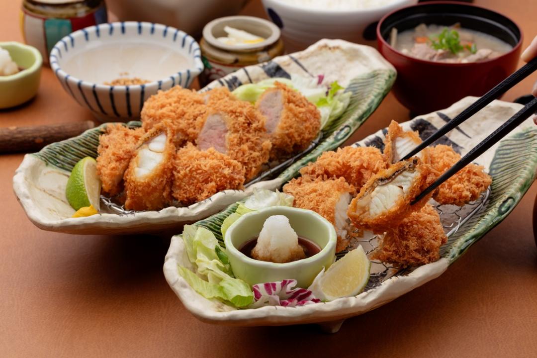 靜岡勝政日式豬排的酥炸龍虎斑490元，龍虎斑腰內豬排套餐460元。（品牌提供）