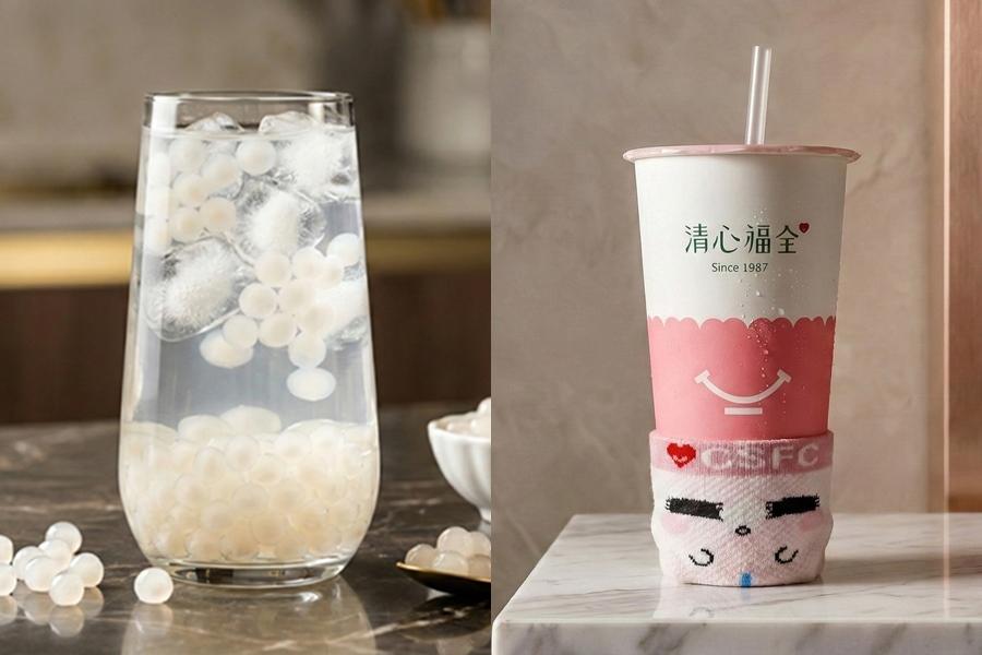 清心福全愚人節限定「荔枝白」即起開賣，愚人節當日消費滿額再送超有梗「拉拉褲杯套」，幫你的飲料穿上小褲褲。（品牌提供）