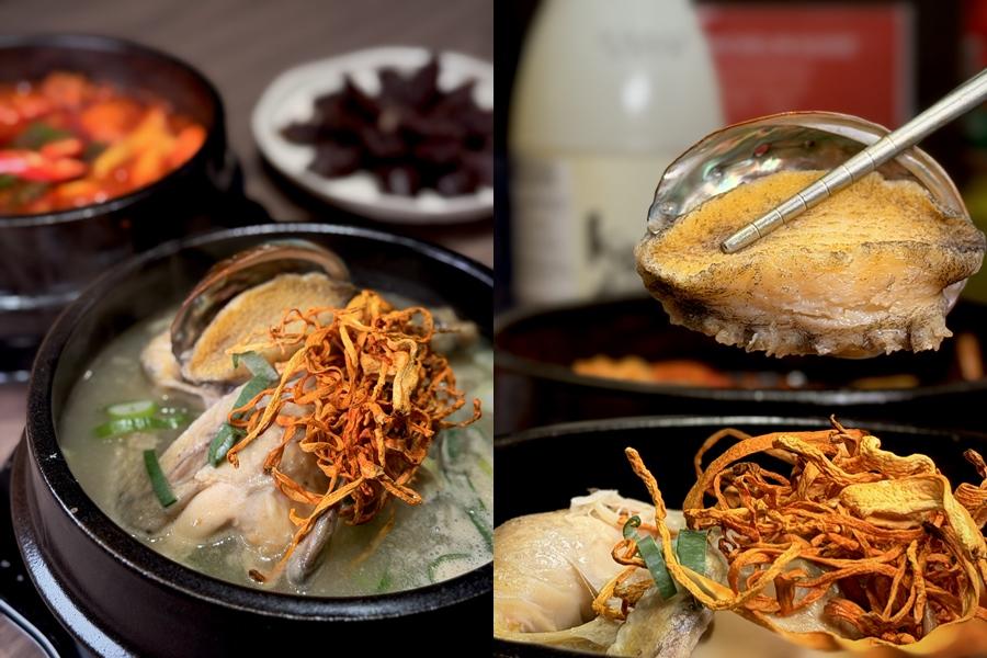 蔘雞湯以人蔘、圓糯米、紅棗與生蒜慢火燉煮，乳白色湯頭喝出食材本身的深度。升級版的「百年蔘雞湯」則加入進口鮑魚、北蟲草與銀杏，讓整體滋養感更加完整。（品牌提供）