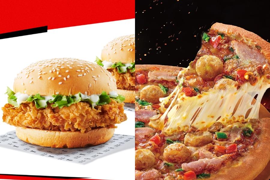 肯德基咔啦雞腿堡買1送1、新品脆雞飯99元！必勝客霸王雙雞比薩豐盛上桌