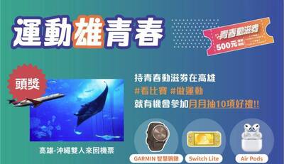 動滋券》好禮大方送！到高雄用青春動滋券 抽沖繩雙人來回機票、Switch