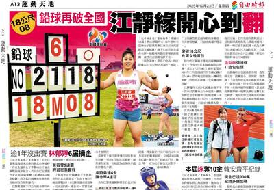 全運會》18公尺08 鉛球再破全國 江靜緣開心到「翻」 全運會》18公尺08 鉛球再破全國 江靜緣開心到「翻」