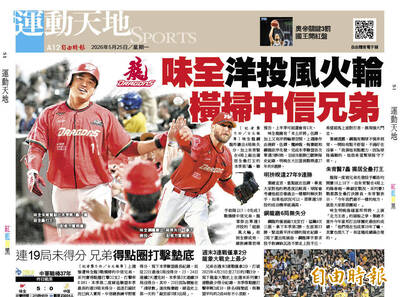 味全洋投「風火輪」 橫掃中信兄弟
