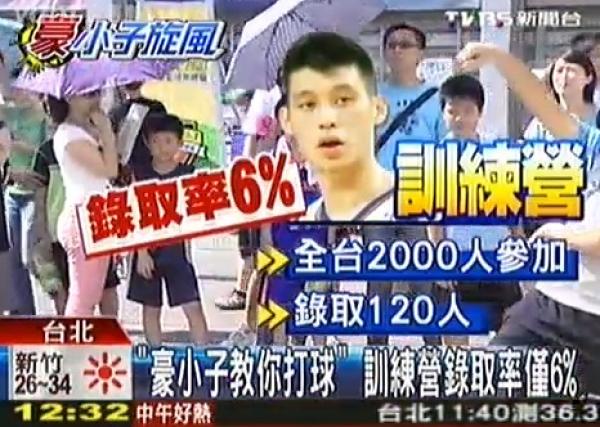林書豪訓練營今早進行海選,許多小球迷頂著大太陽進行4關卡考驗。(圖擷取自TVBS) 林書豪訓練營今早進行海選,許多小球迷頂著大太陽進行4關卡考驗。(圖擷取自TVBS)