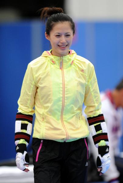楊淑君以10比3踢下德國選手曼茲,挺進8強。(記者林正堃攝) 楊淑君以10比3踢下德國選手曼茲,挺進8強。(記者林正堃攝)