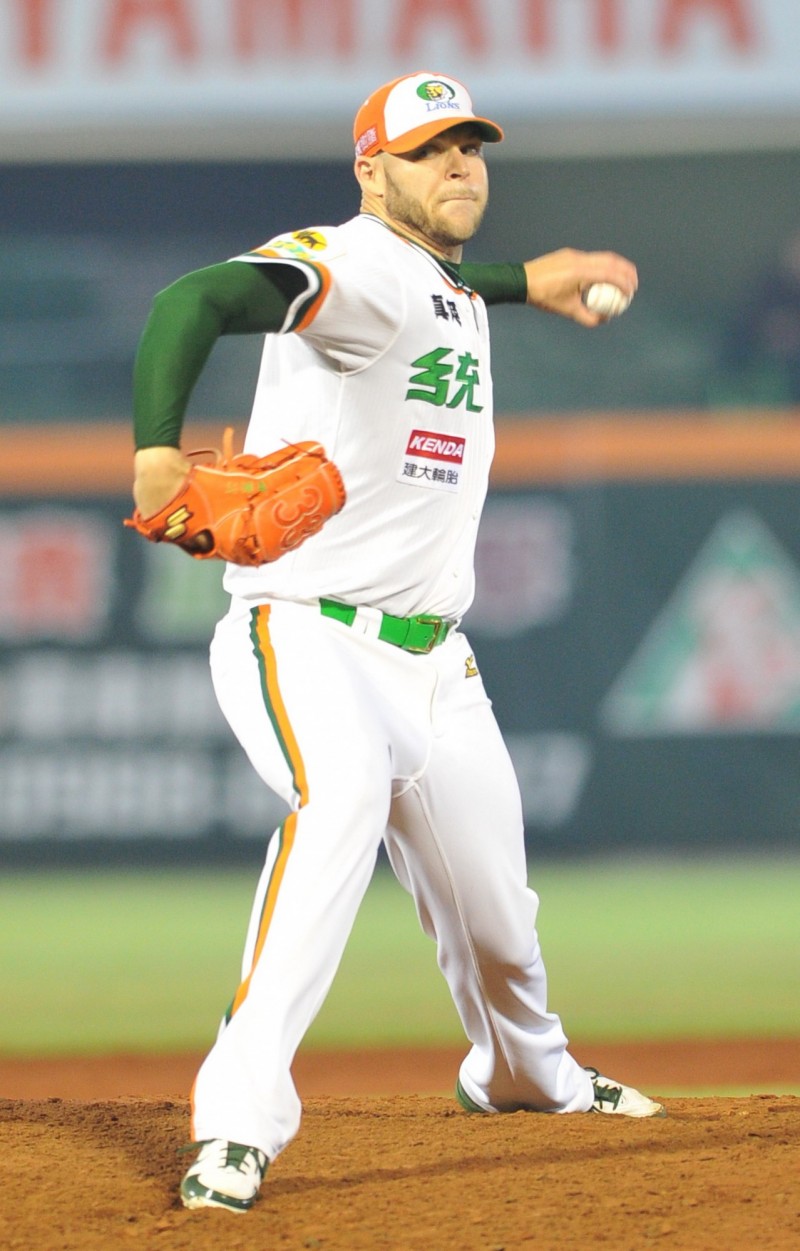 統一獅隊先發投手賈斯汀。（資料照，記者黃志源攝）