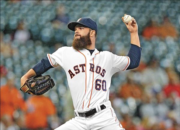 太空人王牌凱可與陳偉殷同場較勁，6局失2分同樣無關勝敗。（美聯社）