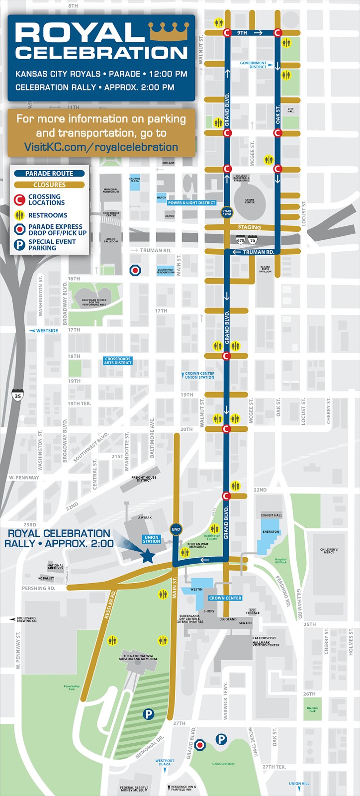 皇家冠軍遊行路線。（取自visitkc）