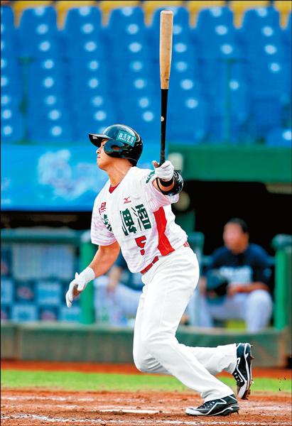 郭阜林敲出2分打點全壘打。(中華職棒聯盟提供) 郭阜林敲出2分打點全壘打。(中華職棒聯盟提供)