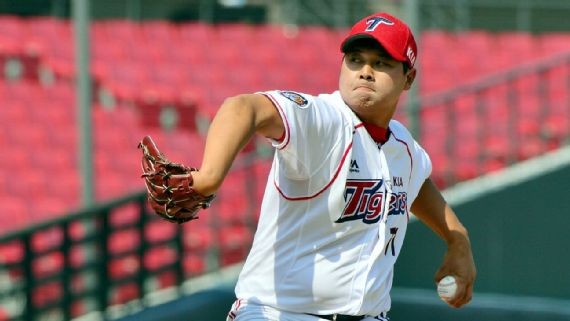 起亞虎24歲左投柳昌植放水。（取自ESPN）