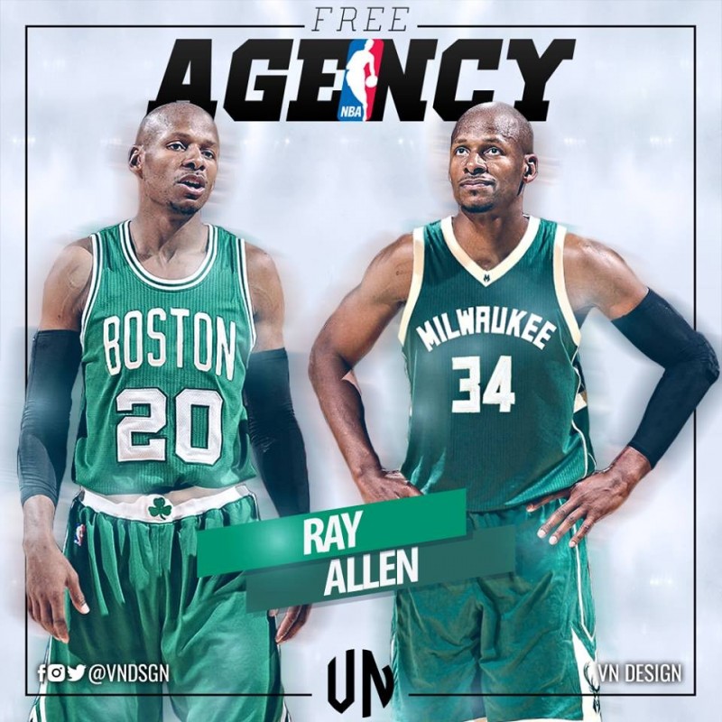 艾倫可能加盟的球隊包括公鹿（右）與塞爾提克（左）。（取自VN Design）