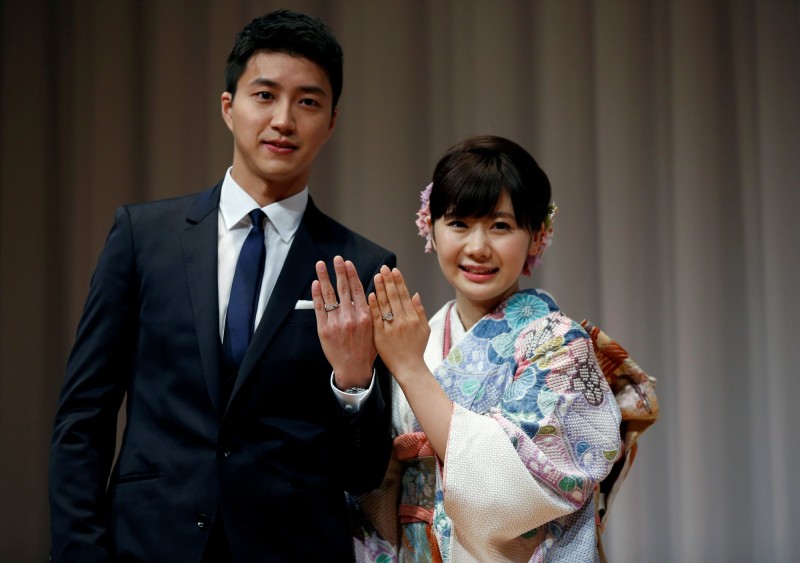 江宏傑與福原愛。（路透）